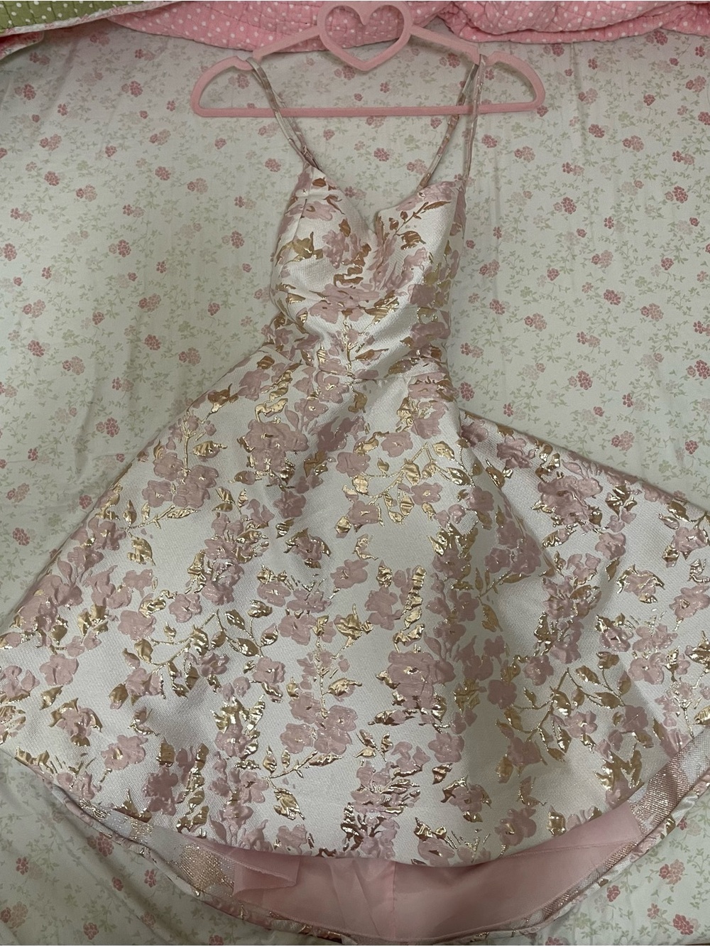 B Darlin Pink & Gold Floral Fit-and-Flare Dress